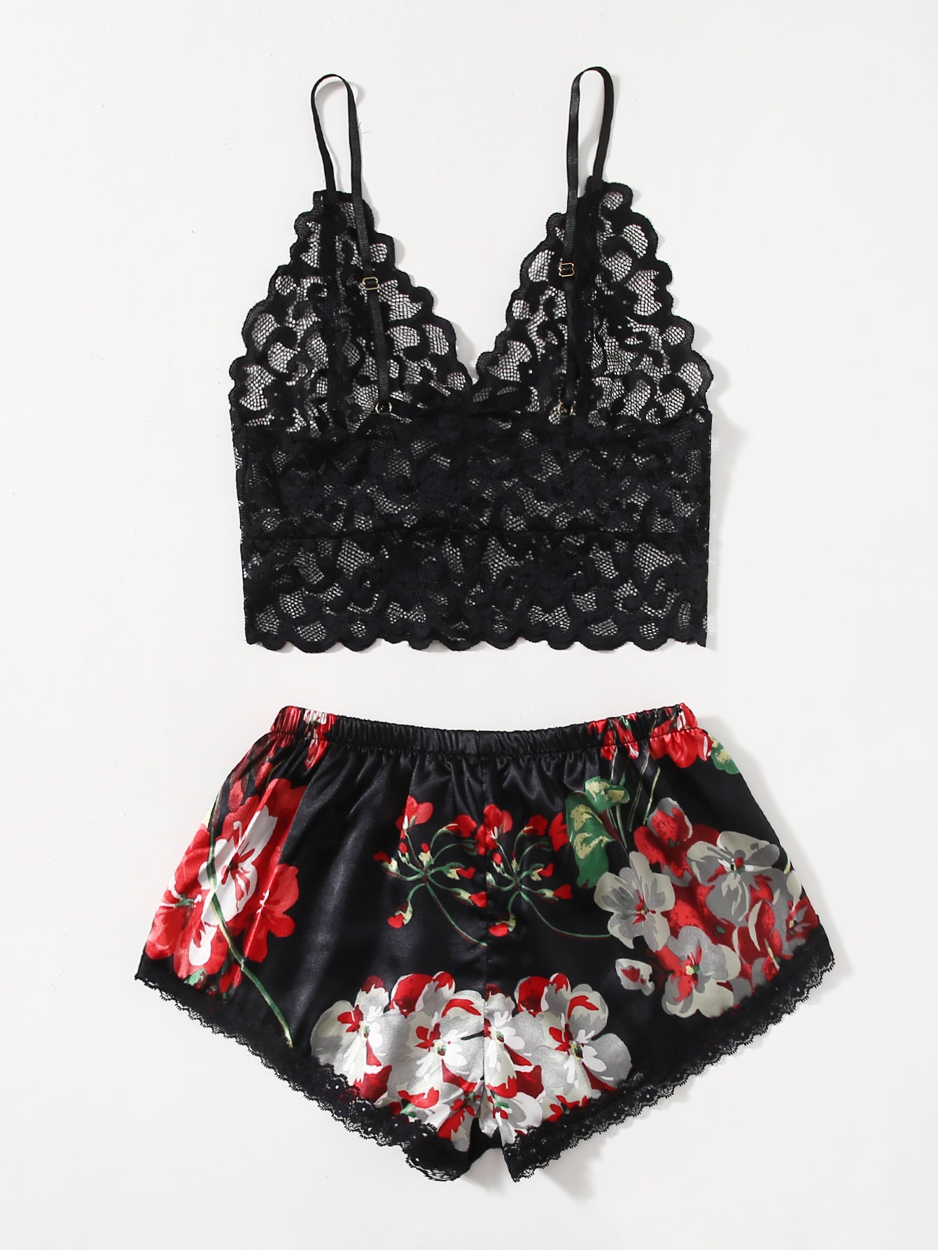 Lace Bralette Set - Ensemble de pyjama en dentelle florale